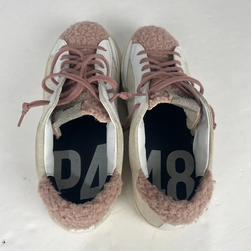 P448 John Pink and White Faux Shearling Trim Women’s Sneakers Size‎ European 41